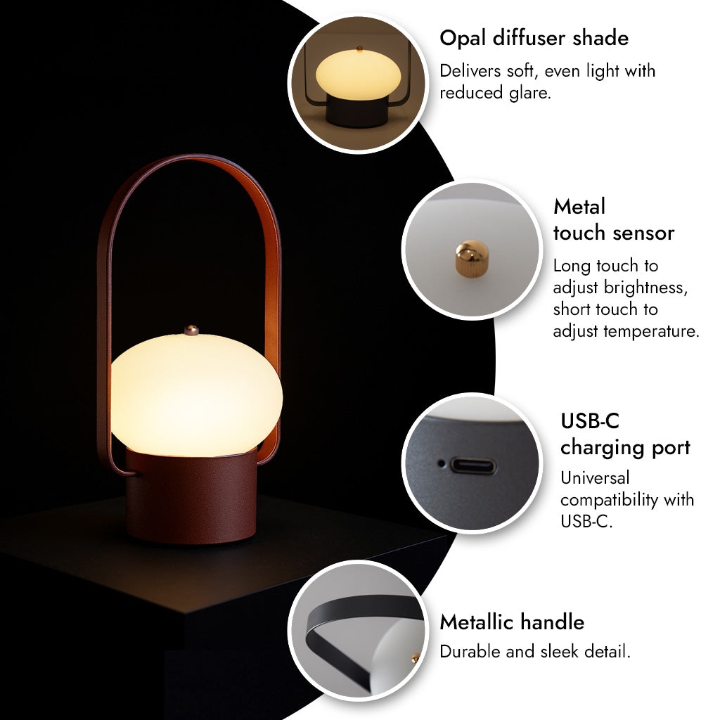 BRUMA | Lámpara LED portátil, con regulador de intensidad y temperatura